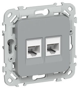 Розетка телефонная RJ11+Ethernet RJ45 IEK Flite FI-KT22-2-K03 серый