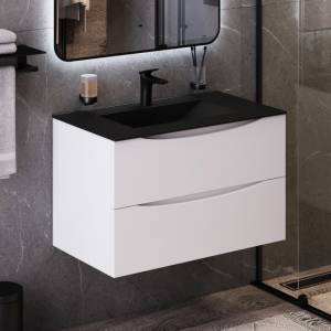 Тумба с раковиной BOND Cube T01805-S05B подвесная, тумба белая матовая, раковина черная матовая, 50x80