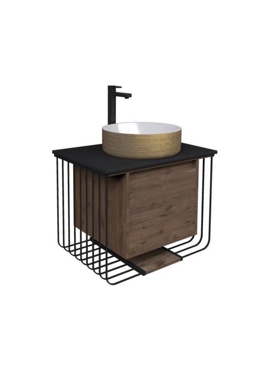 Тумба с раковиной Grossman Винтаж 70 с 1 ящиком, веллингтон черный металл (GR-5010GW)