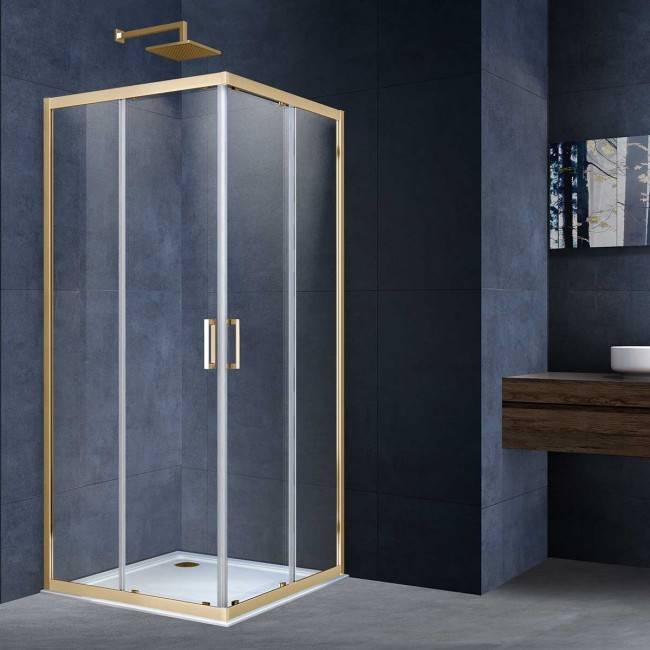 Душевой уголок Vincea Alpha VSS-3AL100CLG 100x100, брашированное золото, стекло прозрачное