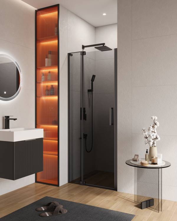 Душевая дверь в нишу Cezares SLIDER-B-1-80/90-GRIGIO-NERO профиль черный, стекло серый, 80x195