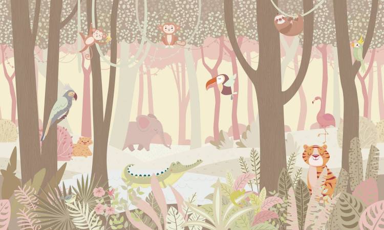 Бесшовные Eco обои Ortograf Little friends 34419 Жизнь в джунглях 2 Холст ОЕ-Х