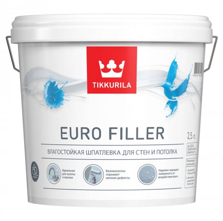 TIKKURILA EURO FILLER шпаклевка влагостойкая для стен и потолков (2,5л)
