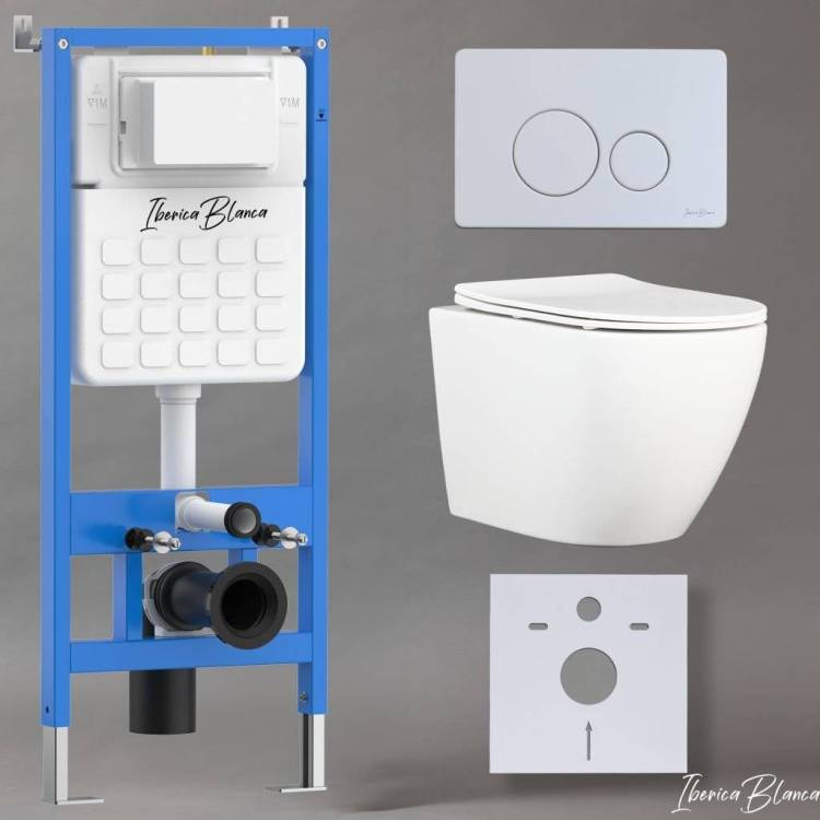 Комплект Iberica Blanca Bilbao Alto IB001.BLA.231.811 унитаз безободковый, белый, сиденье микролифт, клавиша смыва белый матовый