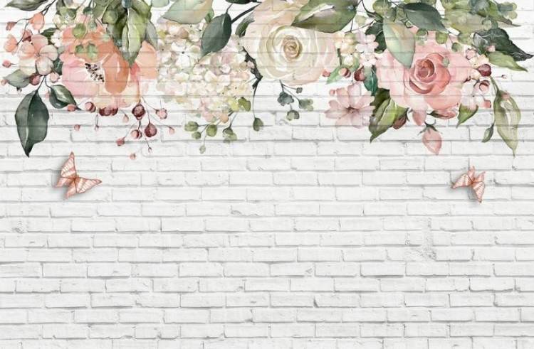 3D Фотообои Artegrafico «Коралловые розы на кирпичной кладке» BT-027 канвас