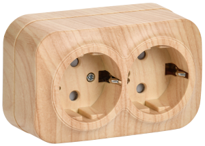 Розетка 2-местная с заземлением и шторками IEK Glory ERH24-K34-16 сосна