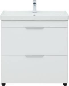 Тумба с раковиной Aquanet Ирис new 80 312429 напольная, два ящика, белый глянец