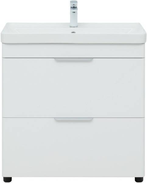 Тумба с раковиной Aquanet Ирис new 80 312429 напольная, два ящика, белый глянец