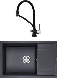 Комплект Paulmark PM317850-BLM черный металлик + Смеситель Paulmark Siegen Si213111-418 для кухонной мойки, черный металлик