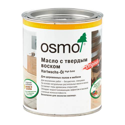 Масло с твердым воском Osmo Hartwachs-Öl Original 3065 бесцветное полуматовое 0.75 л