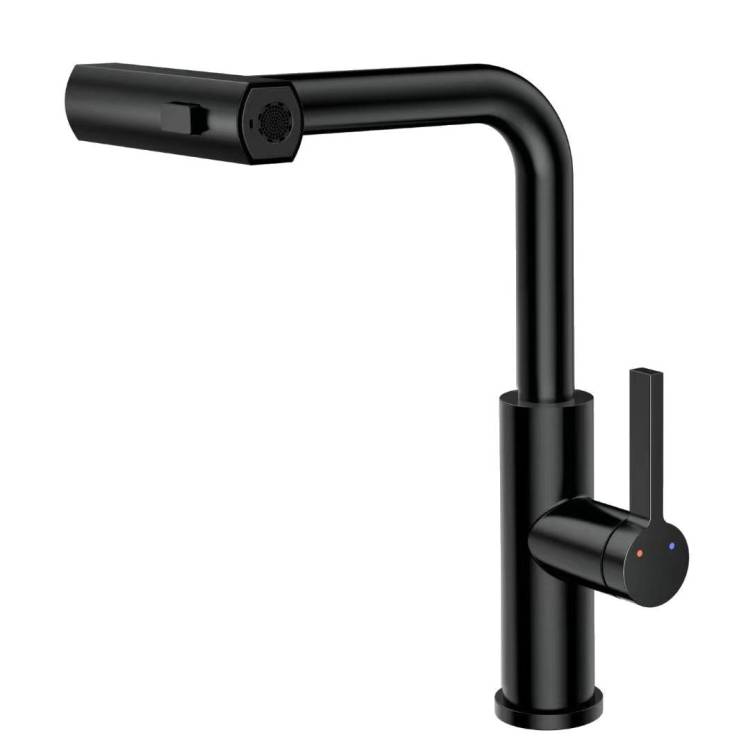 Смеситель для кухни Rush Tinos TI3732-18Black с выдвижной лейкой, черный матовый
