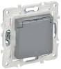 Розетка 1-местная с заземлением, шторками и крышкой IEK Skandy SK-R16-16-44-K03 серый