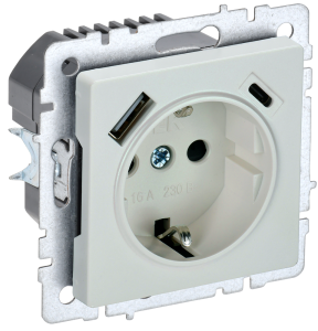 Розетка 1-местная с заземлением, шторками и USB Type A+С IEK Brite BR-R14-16-U22-018-K36 жемчуг