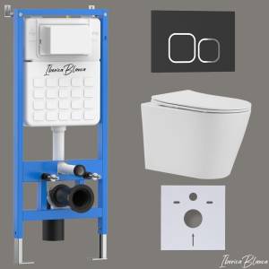 Комплект Iberica Blanca Burgos Alto IB001.BRA.234.832 унитаз безободковый, белый, сиденье микролифт, клавиша смыва черный матовый