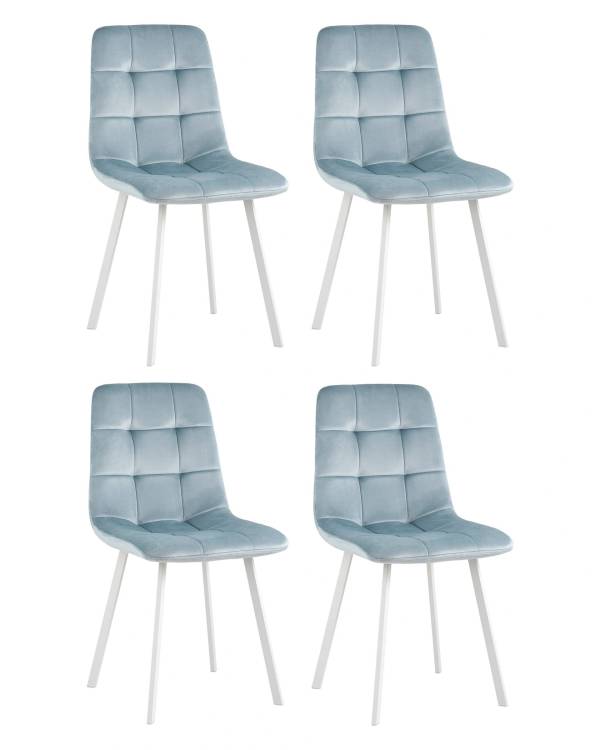 Набор из 4 стульев Stool Group Chilly OS-2011-V seat HLR-17 wl DUAL X4 серо-голубой, белые ножки, велюр