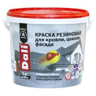 Краска резиновая трещиностойкая акриловая для кровли цоколя фасада Dali база С 6 кг