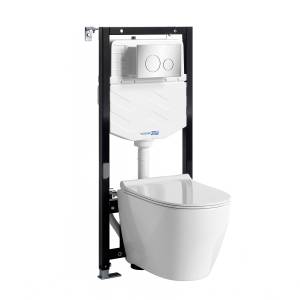 Унитаз с инсталляцией Wasserkraft Aller (Аллер) 10TLT.010.ME.CH02.H002 безободковый, сиденье микролифт, кнопка хром