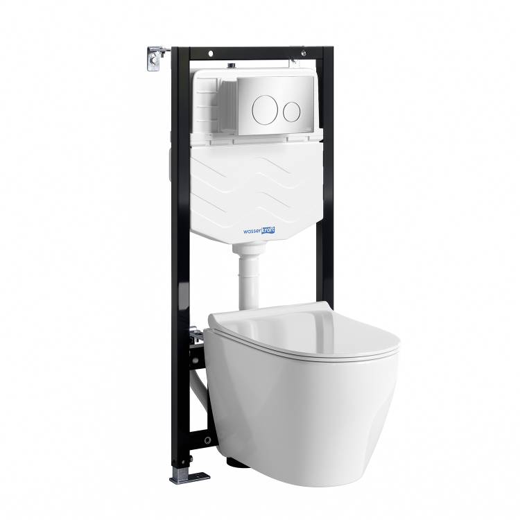 Унитаз с инсталляцией Wasserkraft Aller (Аллер) 10TLT.010.ME.CH02.H002 безободковый, сиденье микролифт, кнопка хром