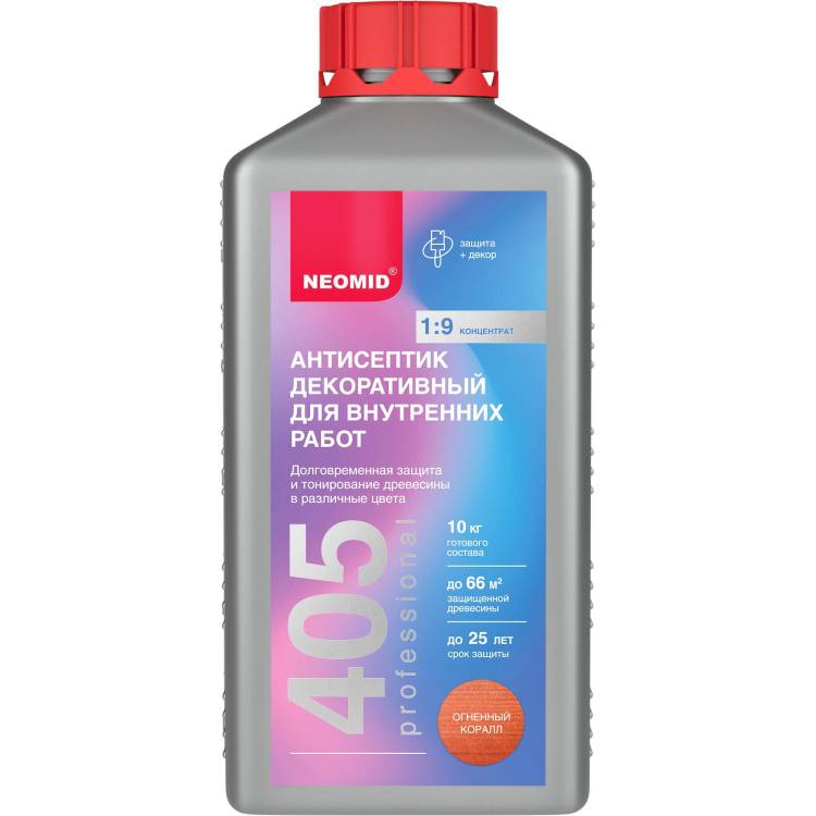 Антисептик декоративный для внутренних работ Neomid 405 огненный коралл 1 кг
