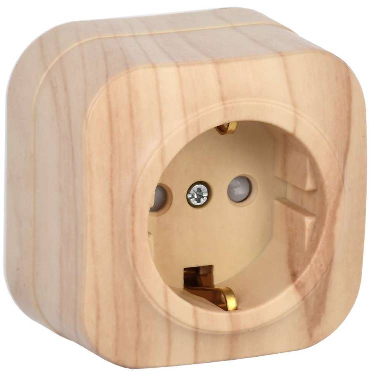 Розетка 1-местная с заземлением и шторками IEK Glory ERH14-K34-16 сосна