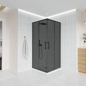 Душевой уголок Veconi Evo 300 B профиль черный матовый, стекло тонированное матовое, 110х90x195