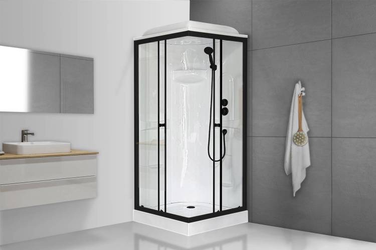 Душевая кабина Royal Bath HP RB80HP1-T-BL профиль черный, стекло прозрачное, 80x80x217