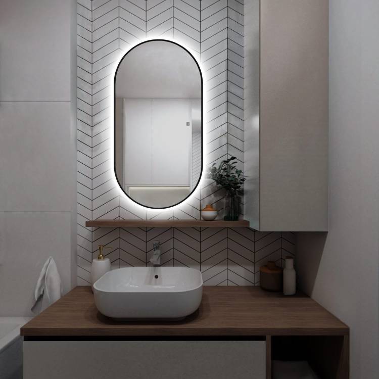 Зеркало AQUAme AQM9109B с подсветкой и подогревом, черный, 55x105