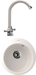 Комплект Мойка кухонная Ulgran U-405-331 белая + Смеситель для кухни Ulgran U-012-331 белый