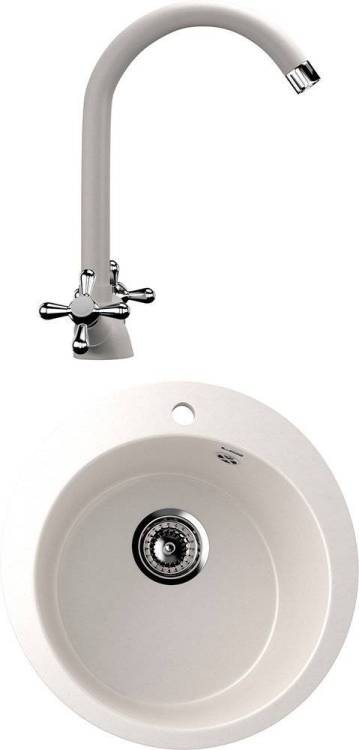 Комплект Мойка кухонная Ulgran U-405-331 белая + Смеситель для кухни Ulgran U-012-331 белый