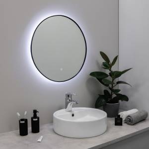 Зеркало Fixsen FX-1070B с LED подсветкой, черное, 70х70 см