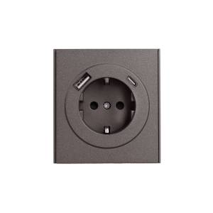 Розетка 1-местная с заземлением, шторками и USB Type A+С Kranz Strong KR-78-0704-6 графит