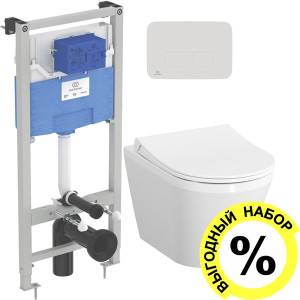 Комплект VitrA Integra 7040B003-0075 безободковый + система инсталляции + кнопка смыва
