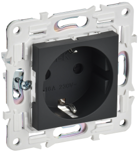 Розетка 1-местная с заземлением и шторками IEK Skandy SK-R14-16-1-K53 графит