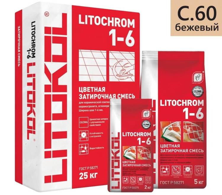 Затирка цементная Litochrom 1-6 С.60 бежевый 25 кг