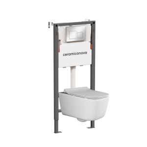 Унитаз с инсталляцией Ceramica Nova New day (Новый день) CN3005_121002CH безободковый, сиденье микролифт, кнопка хром глянцевый