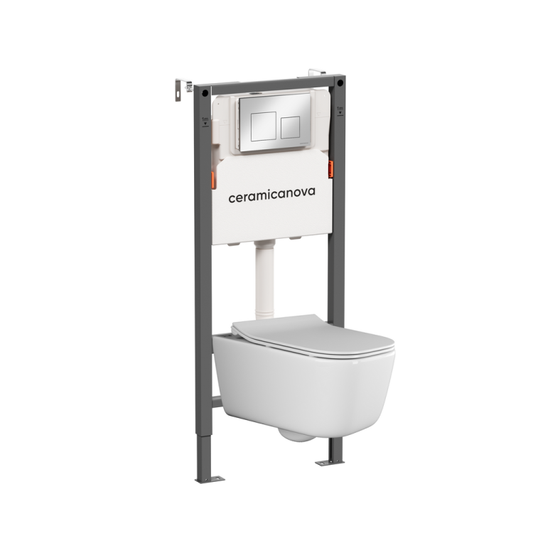 Унитаз с инсталляцией Ceramica Nova New day (Новый день) CN3005_121002CH безободковый, сиденье микролифт, кнопка хром глянцевый