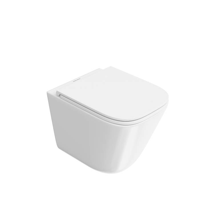 Унитаз подвесной Kerama Marazzi Cubo (Кубо) CU.T.wc.02 безободковый, с сиденьем микролифт, белый глянцевый