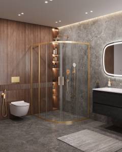 Душевой уголок Cezares Molveno MOLVENO-RH-2-120/100-C-BORO-IV профиль брашированное золото, стекло прозрачное, 120x100x195