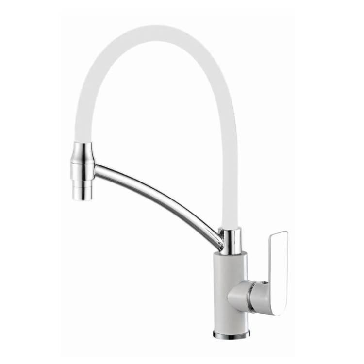 Смеситель для кухни Haiba HB72505-8 гибкий излив, белый/хром
