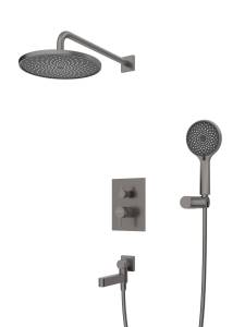 Душевой комплект BelBagno Delta DEL2.0-VDSET-GM встраиваемый с изливом, оружейная сталь