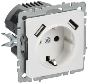Розетка 1-местная с заземлением, шторками и USB Type A+A IEK Brite BR-R14-16-U21-D31-K91 арктический белый