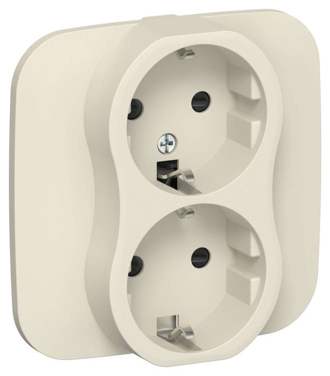 Розетка 2-местная с заземлением и шторками IEK Flite FI-R24A-16-1-K86 сливочный