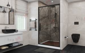 Душевая дверь в нишу AvaCan FB160 профиль черный, стекло тонированное, 180x195