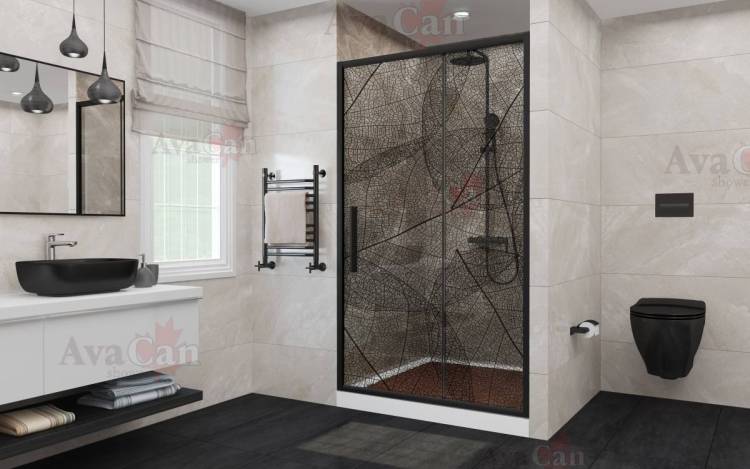 Душевая дверь в нишу AvaCan FB160 профиль черный, стекло тонированное, 180x195