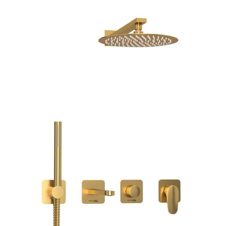 Душевой комплект Wasserkraft Havel A3651.283.284.180.259.285.194.286 с верхней душевой насадкой, золотой, встраиваемый, с лейкой