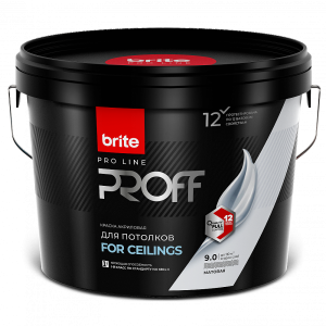 Краска для потолка Brite Pro Line Proff For Ceilings супербелая матовая база А 9 л