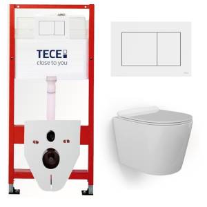 Комплект Tece TC413001480 Инсталляция для унитаза Tece + Унитаз подвесной beWash Aldo безободковый, с сиденьем микролифт, белый глянец