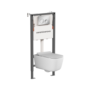 Унитаз с инсталляцией Ceramica Nova New day (Новый день) CN3005_121001CH безободковый, сиденье микролифт, кнопка хром глянцевый
