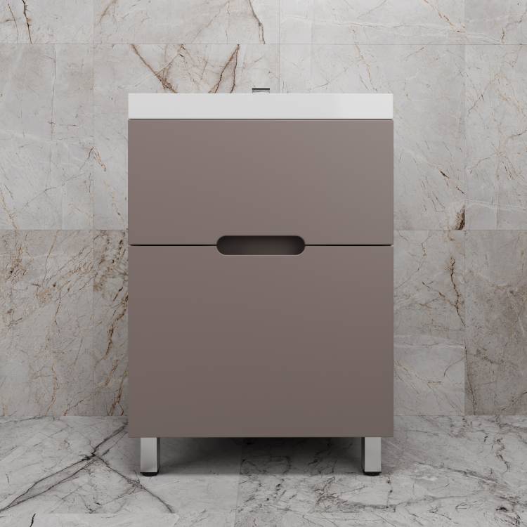 Тумба с раковиной Style Line Матис 60 напольная, тауп темный, раковина белая, 82x60x45