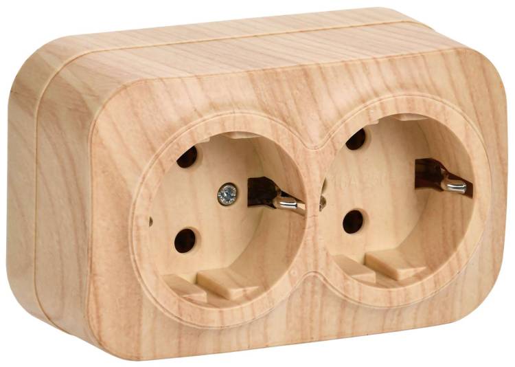 Розетка 2-местная с заземлением IEK Glory ERH21-K34-16 сосна